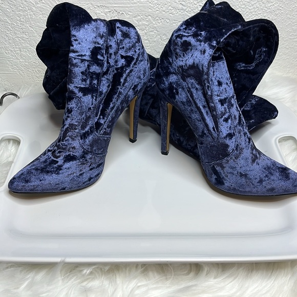 Blue Velvet Thigh High Women's Boots - Picture 2 of 8